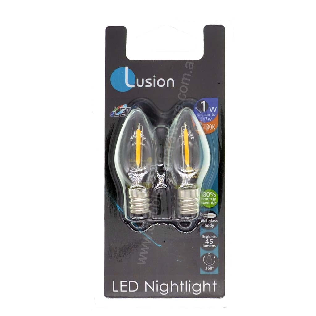 Lusion Filament Night Light LED Light Bulb E12 240V 1W W/W 2Pcs 20299