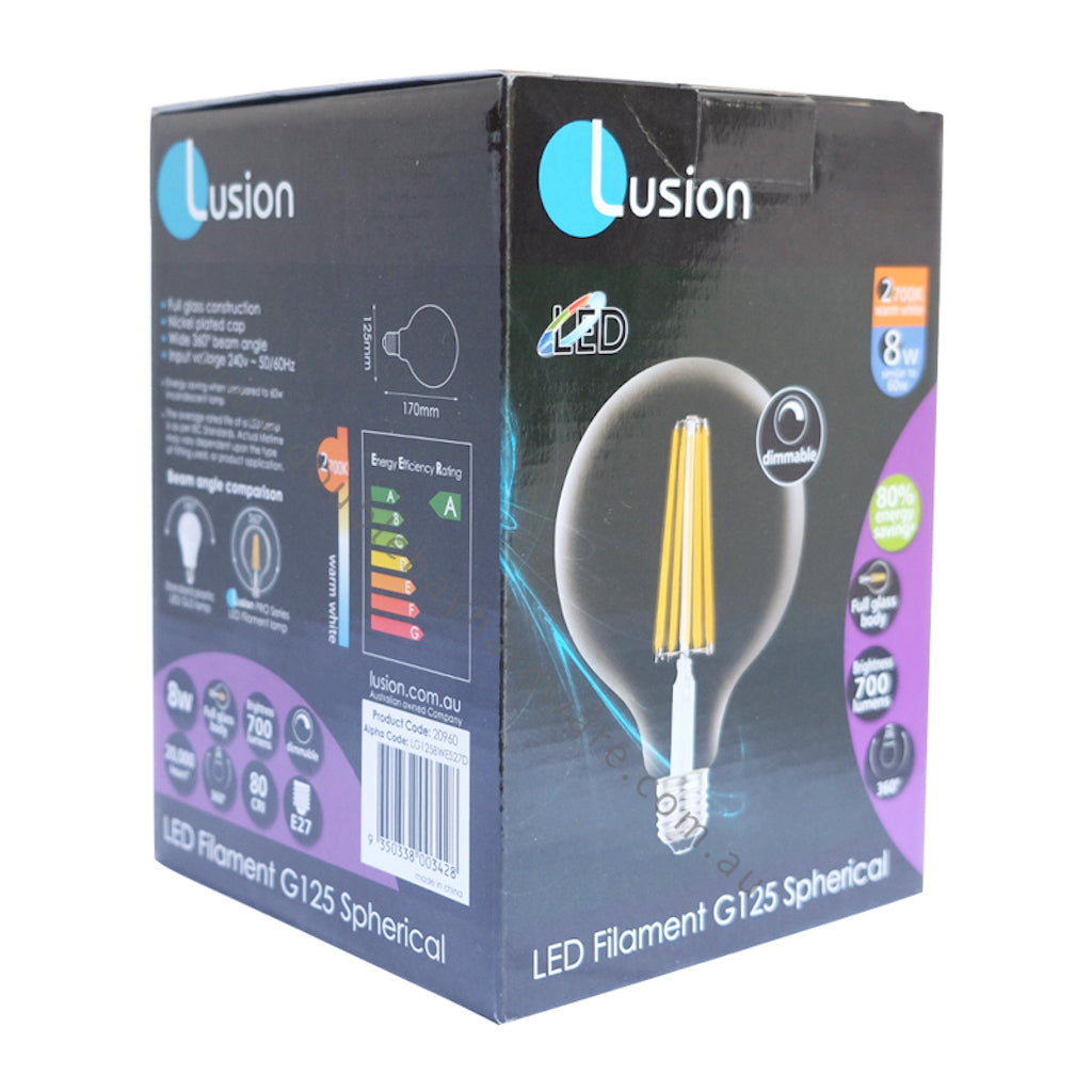 Lusion G125 Filament Spherical LED Light Bulb E27 240V 8W(60W) W/W 20960
