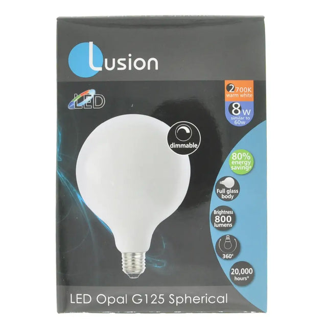 Lusion LED Opal G125 Spherical bulb packaging on a white background