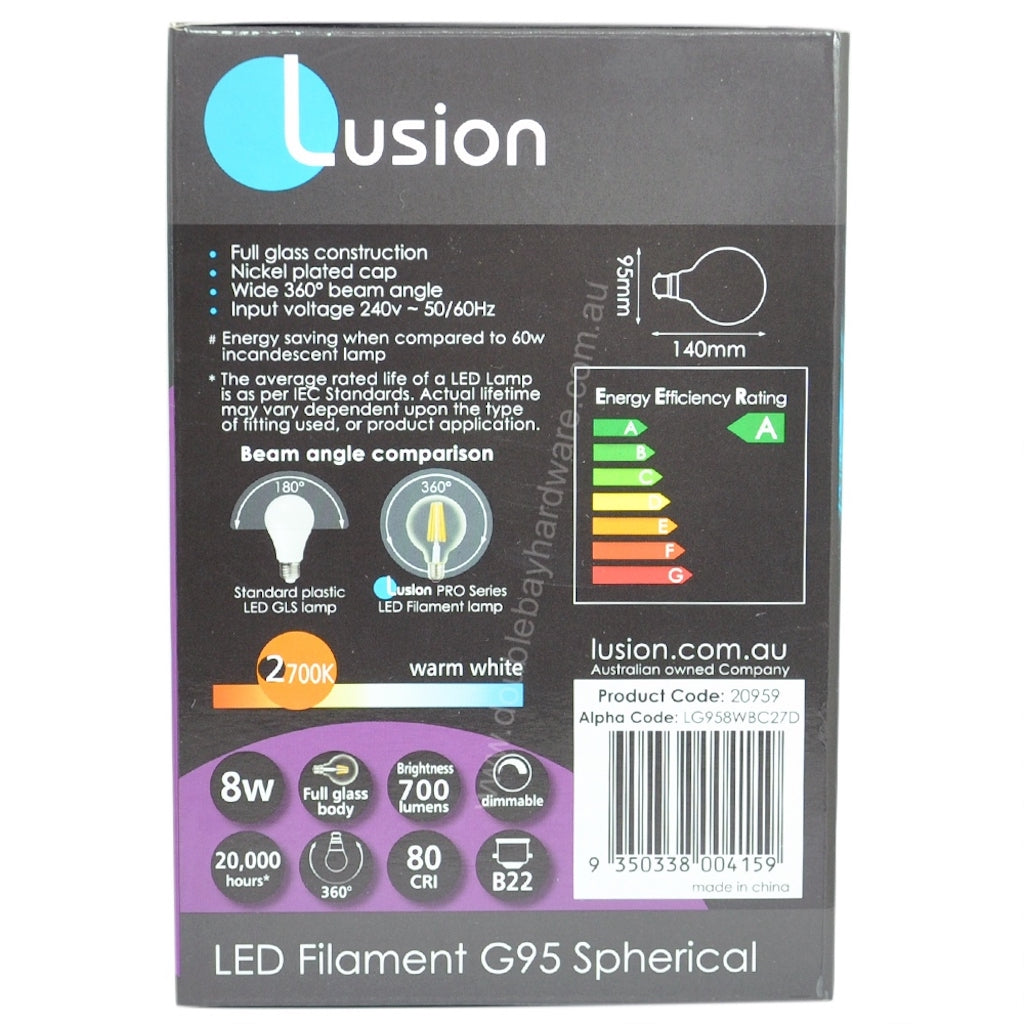Lusion G95 Filament Spherical LED Light Bulb B22 240V 8W(60W) W/W 20959