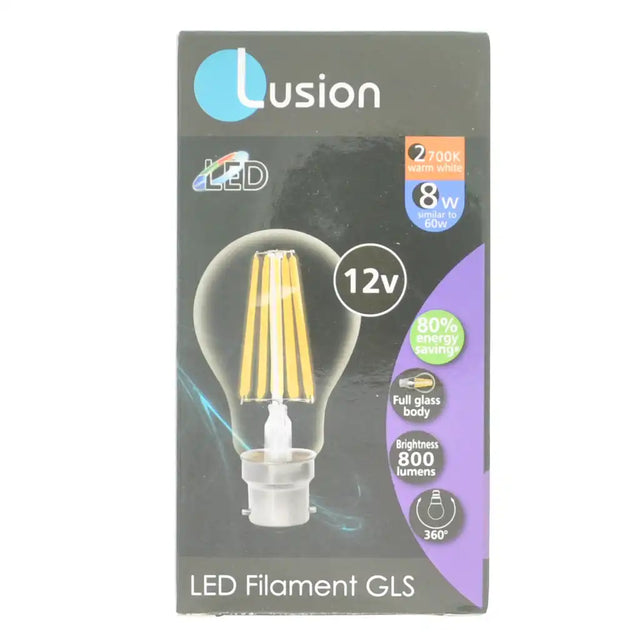 Lusion LED Filament GLS bulb packaging on a white background