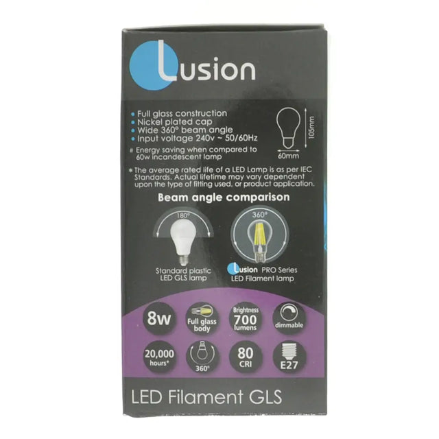 Lusion LED Filament GLS packaging on a white background