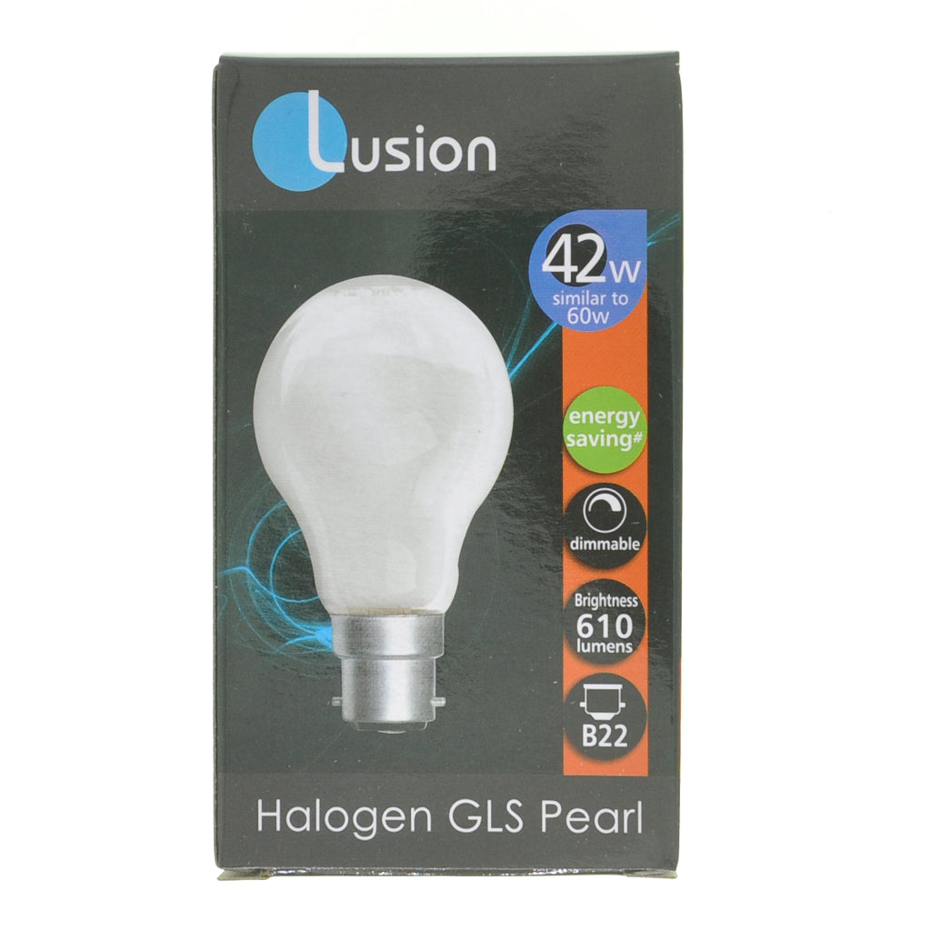 Lusion GLS Halogen Light Bulb B22 240V 42W Pearl 30023