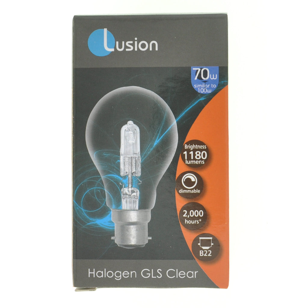 Lusion GLS Halogen Light Bulb B22 240V 70W Clear 30026