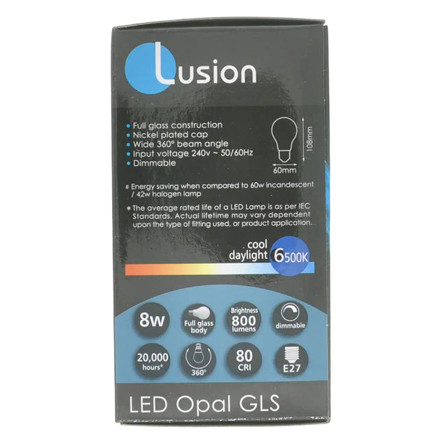 Lusion LED Opal GLS packaging on a white background