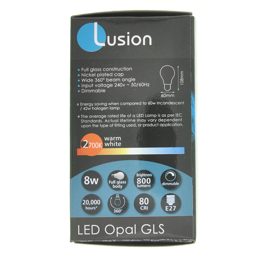 Lusion GLS LED Light Bulb E27 240V 8W W/W 20425