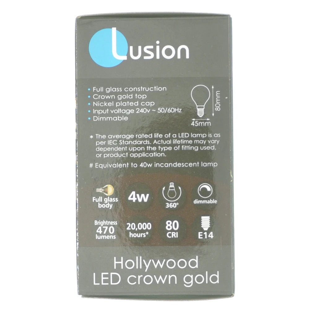 Lusion Hollywood Crown Gold Top Filament LED Light Bulb E14 240V 4W W/W 20225