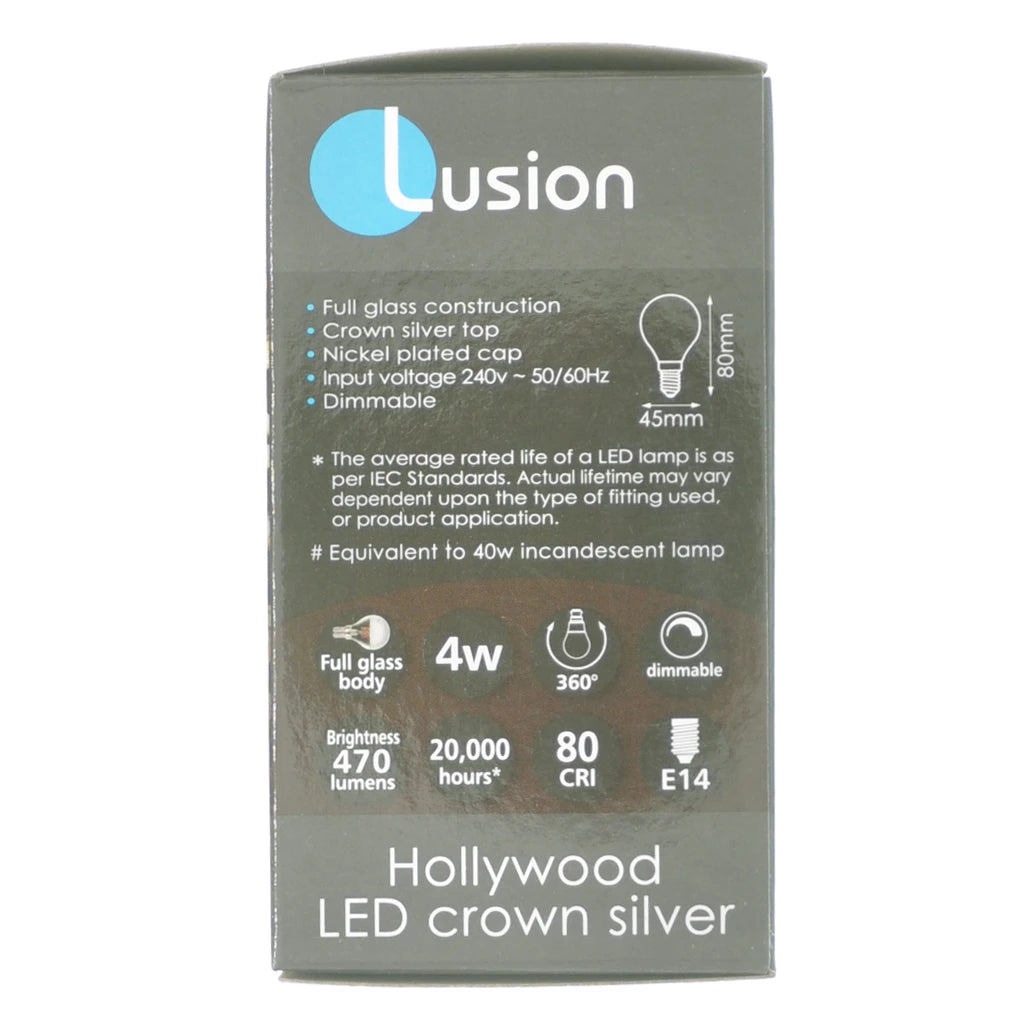 Lusion Hollywood Crown Silver Top Filament LED Light Bulb E14 240V 4W W/W 20224
