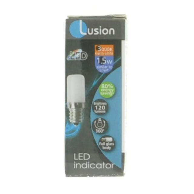 Lusion LED indicator bulb packaging on a white background