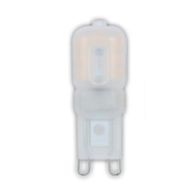 LED light bulb with G9 base on a white background