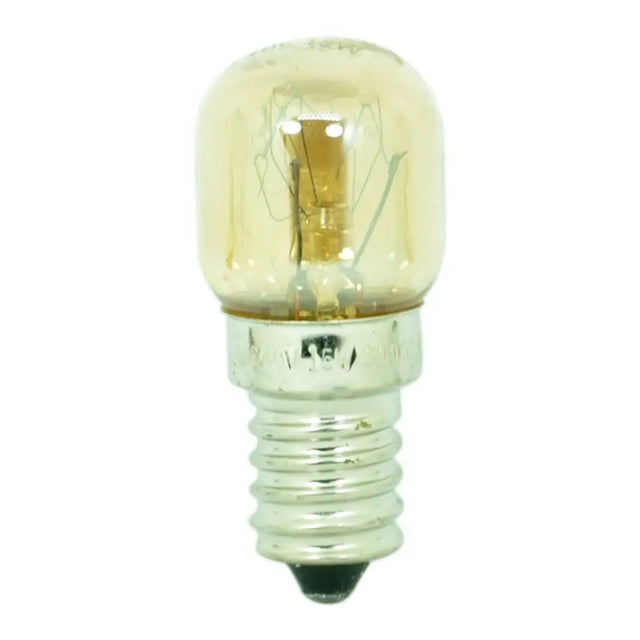 Small light bulb with metallic base on a white background