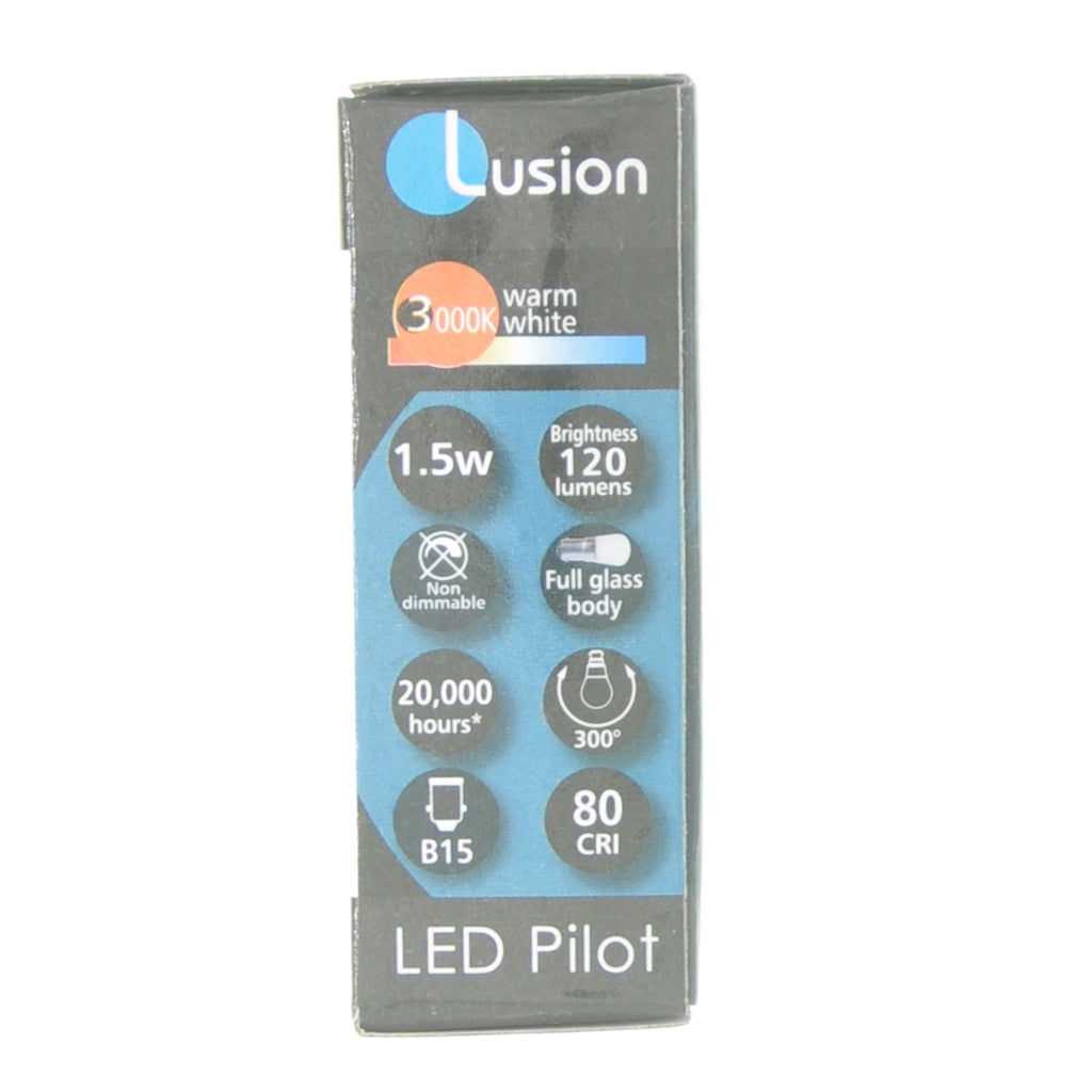 Lusion Pilot LED Light Bulb B15 240V 1.5W W/W Opal 20302
