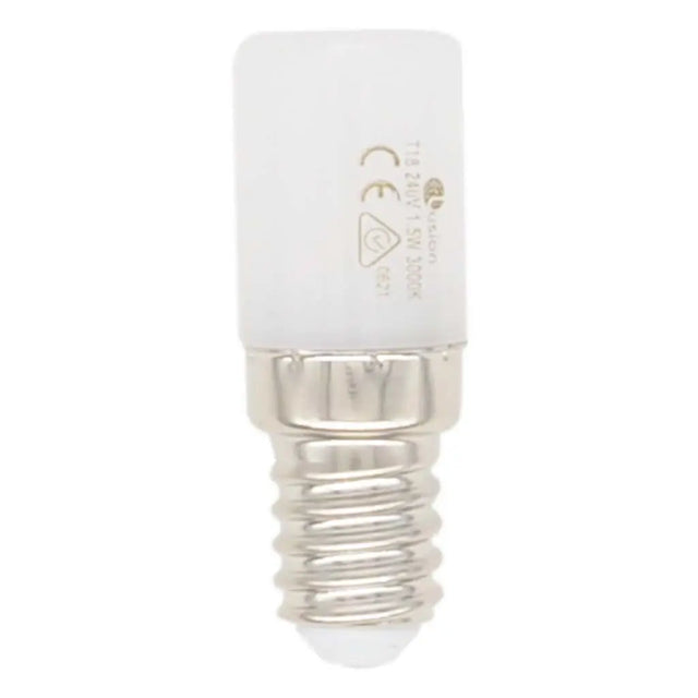 LED light bulb with E14 base on a white background