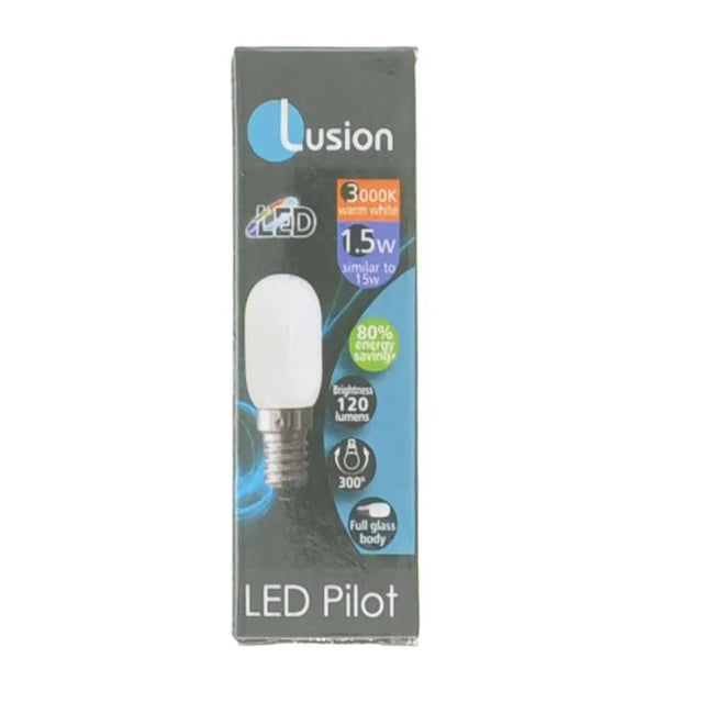 Lusion LED Pilot bulb packaging on a white background