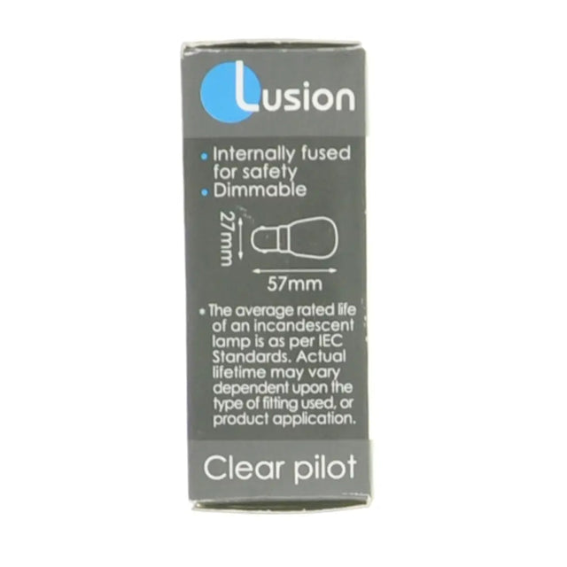 Lusion bulb packaging with specifications on a white background