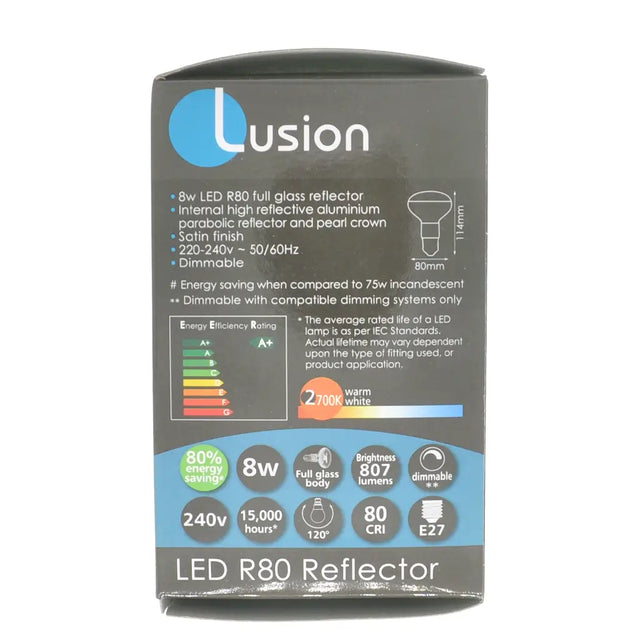 Lusion LED R80 Reflector packaging on a white background