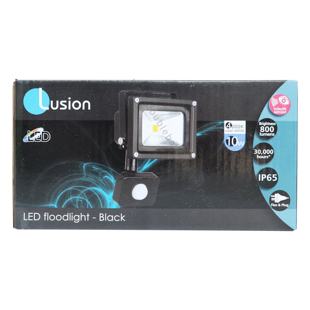 Lusion Weatherproof IP65 LED Sensor Floodlight 240V 10W 4000k Black 52003