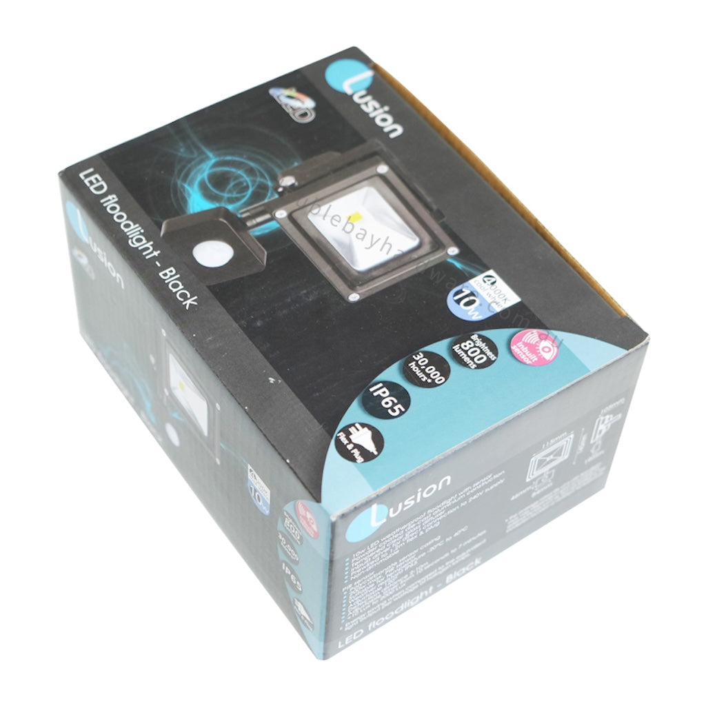 Lusion Weatherproof IP65 LED Sensor Floodlight 240V 10W 4000k Black 52003