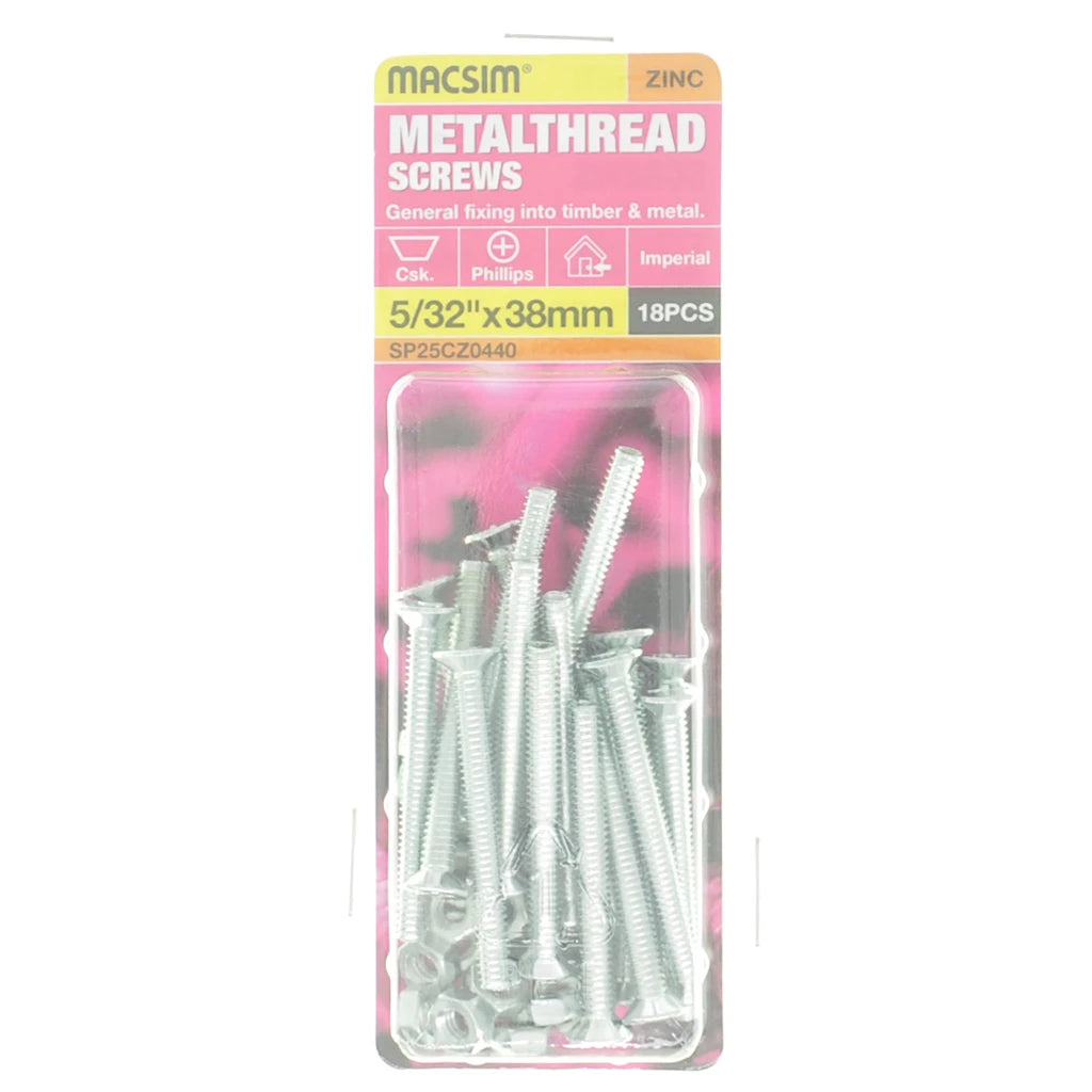 MACSIM 5/32"x38mm METALTHREAD Bolt Countersunk Zinc SP25CZ0440