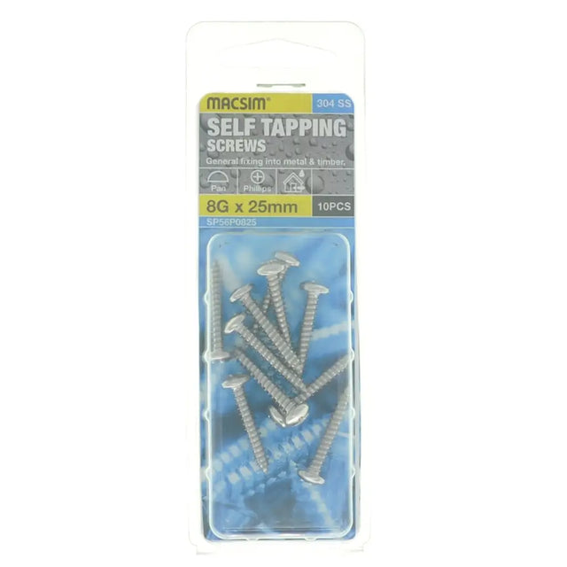 Pack of self-tapping screws with MACSIM branding on a white background