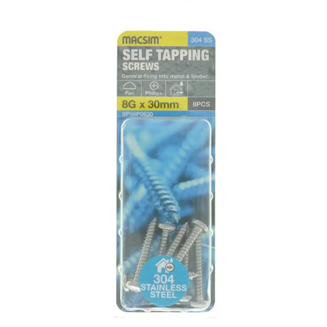 Pack of self-tapping screws with visible brand name on a white background