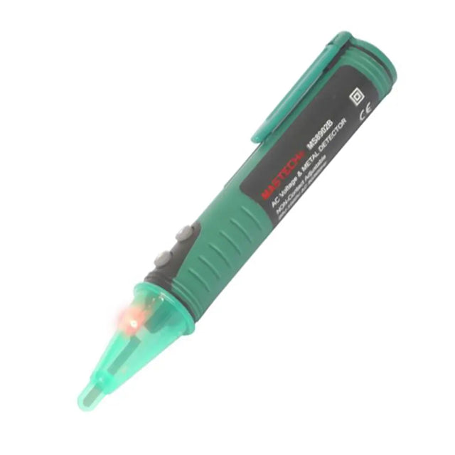 Green electrical tester pen on a white background