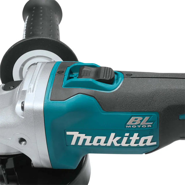Close-up of a Makita power tool with 'BL Motor' branding on a white background