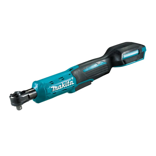 A Makita cordless ratchet wrench with a teal and black body, shown diagonally on a plain white background.