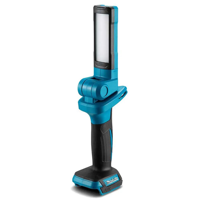 Blue and black Makita worklight on a white background