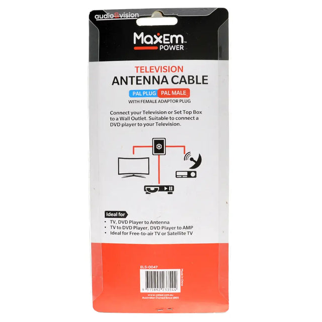 Maxem Power television antenna cable packaging on a white background