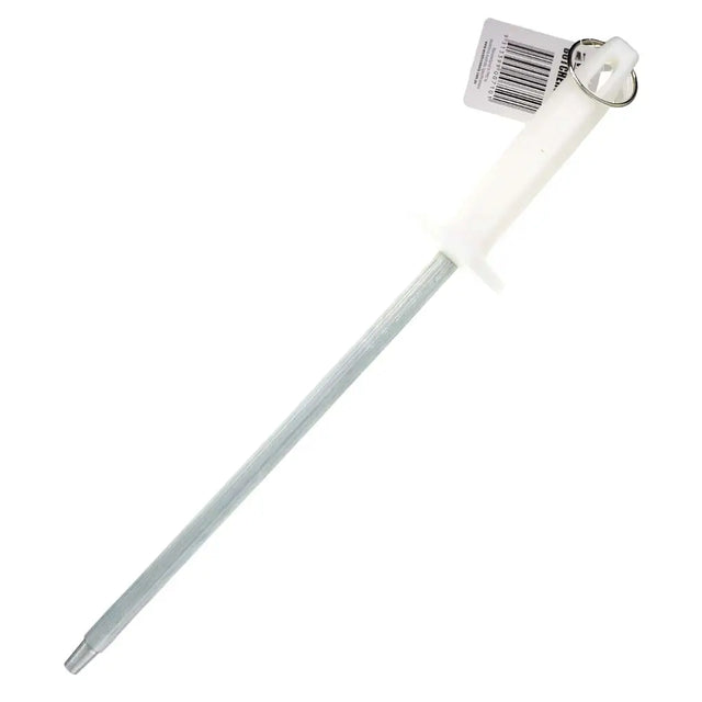 White plastic rod with a label on a white background
