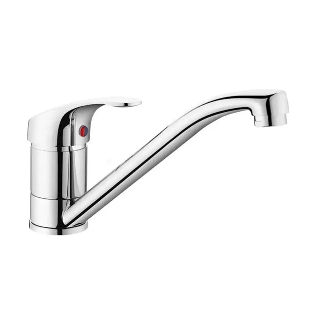 Chrome kitchen faucet on a white background
