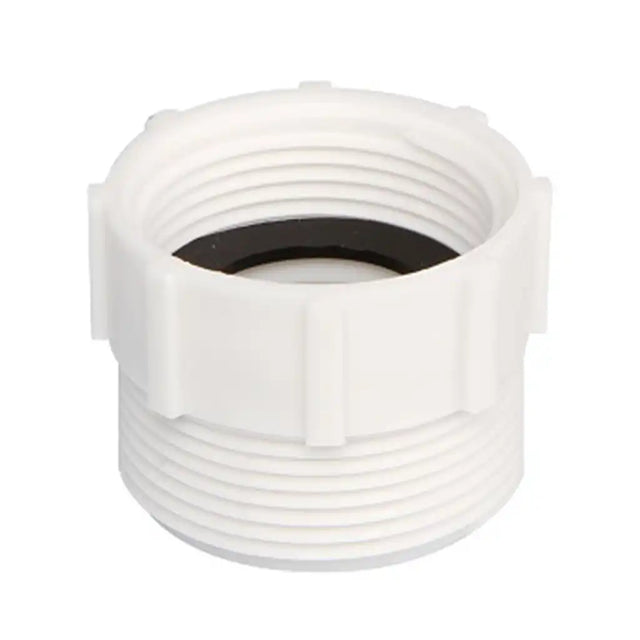 White plastic plumbing fitting on a white background