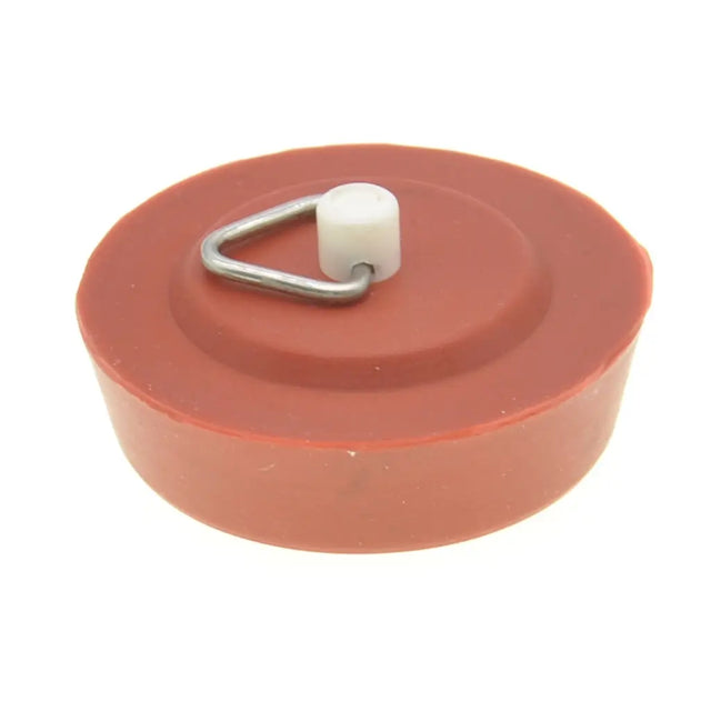 Red rubber duck with a white stopper on a white background