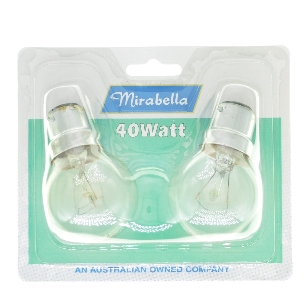 Mirabella Fancy Round Incandescent Light Bulb B22 240V 40W Clear 2Pcs