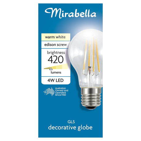 Mirabella GLS Filament LED Light Bulb E27 4W W/W I001244