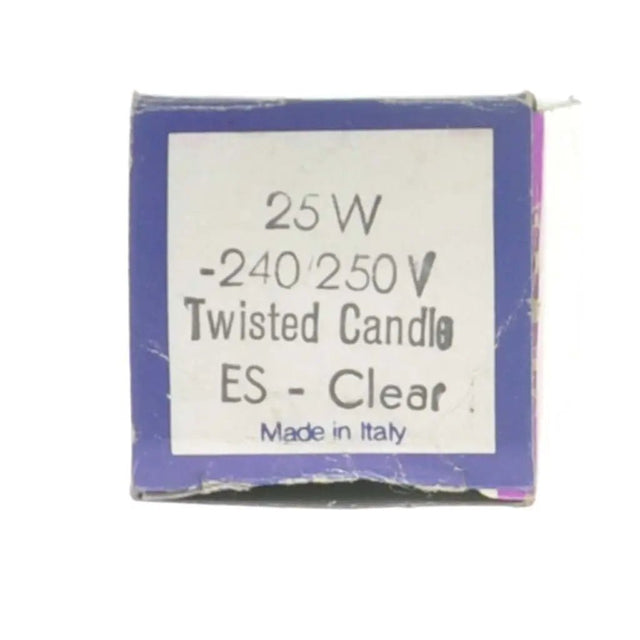 Packaged twisted candle with specifications on a white background