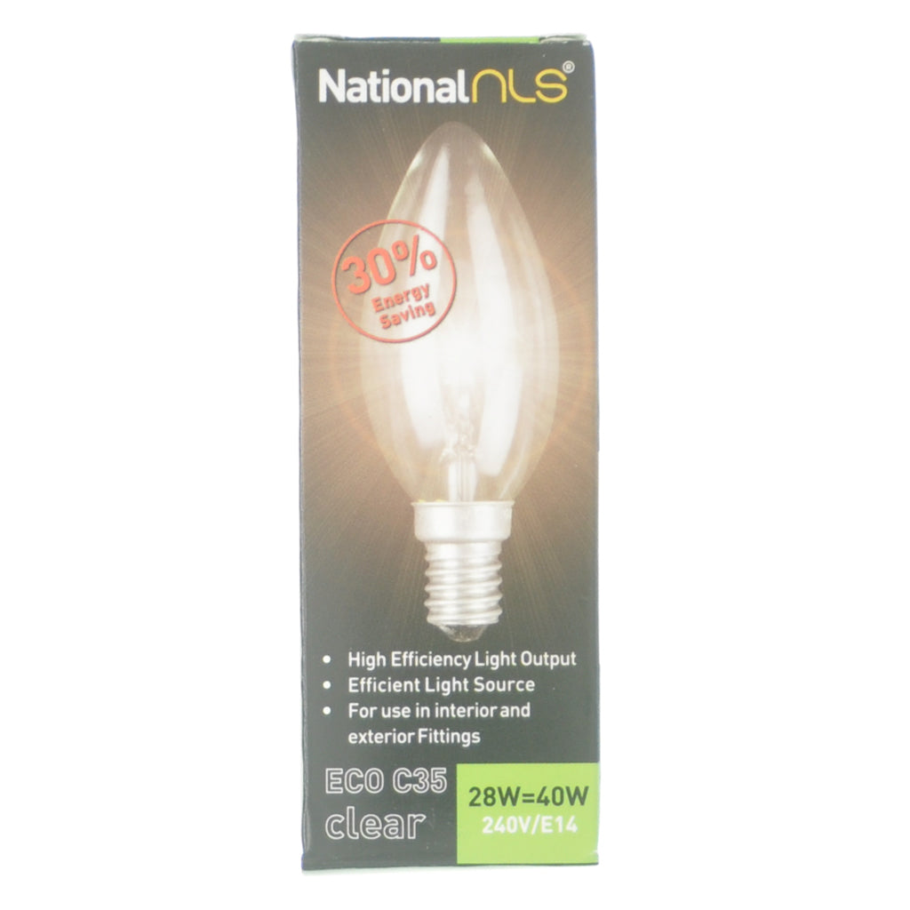 National nls Candle Halogen Light Bulb E14 240V 28W Clear