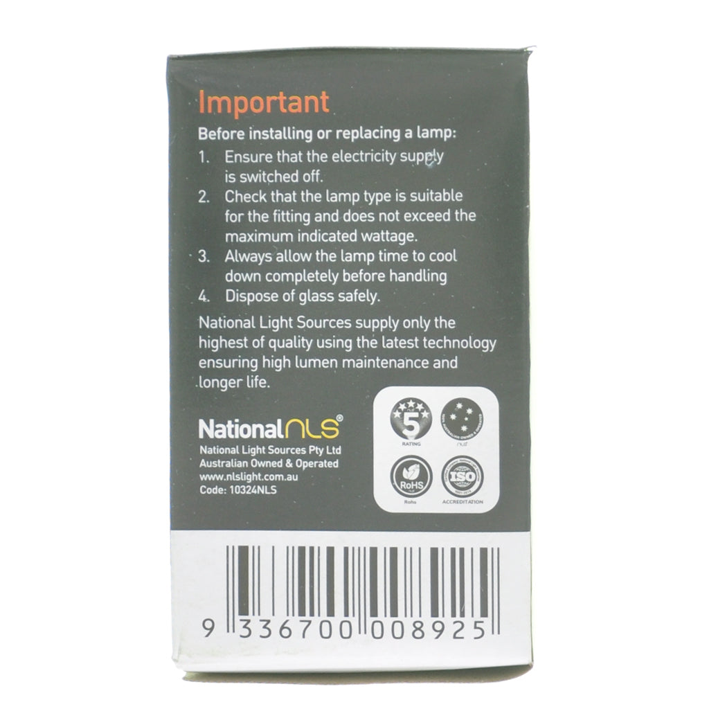 National nls GLS Halogen Light Bulb B22 240V 42W Frost 10324NLS