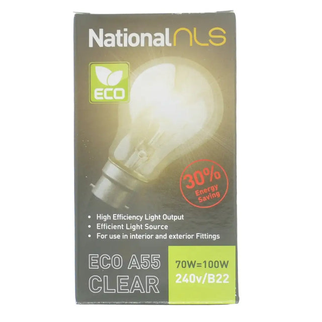 National NLS eco light bulb packaging with energy-saving text on a white background