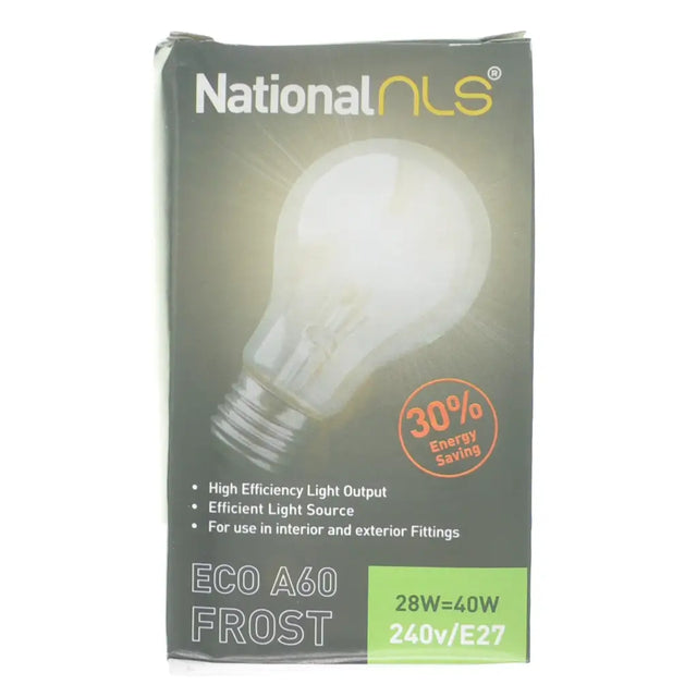 National NLS eco A60 frost light bulb packaging on a white background