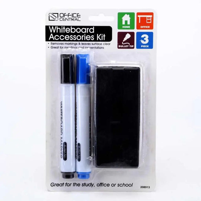 Whiteboard accessories kit with markers and eraser in packaging