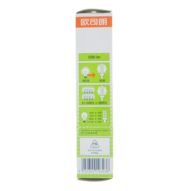 Light bulb packaging with green label on a white background