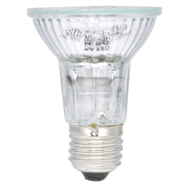 Clear light bulb with Osram branding on a white background