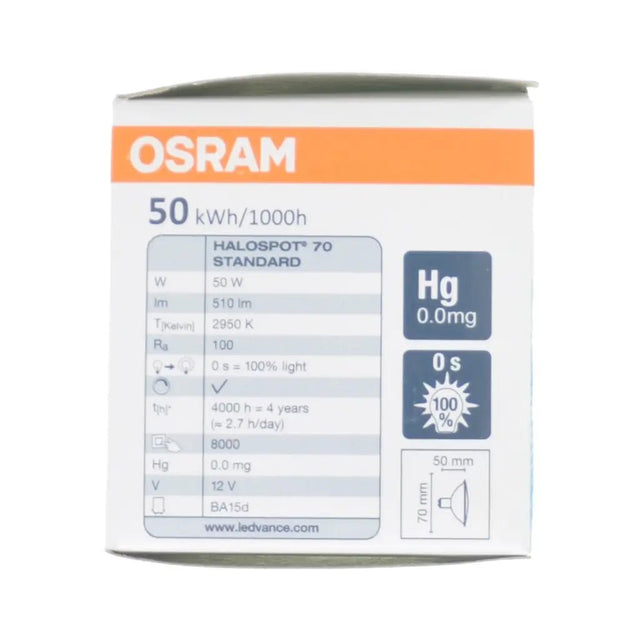 OSRAM HALOSPOT 70 ALU Halogen Light Bulb BA15d 12V 50W 24° 41990FL