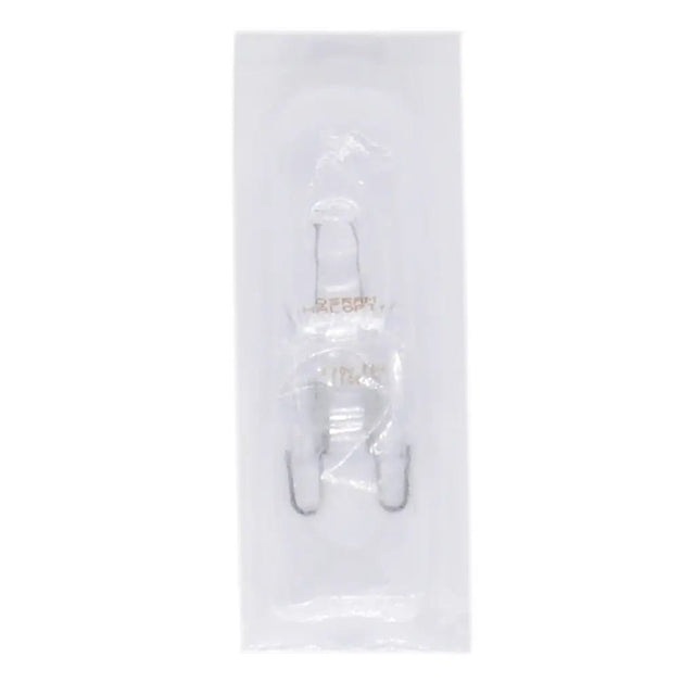 White fish-shaped hook in clear packaging on a white background
