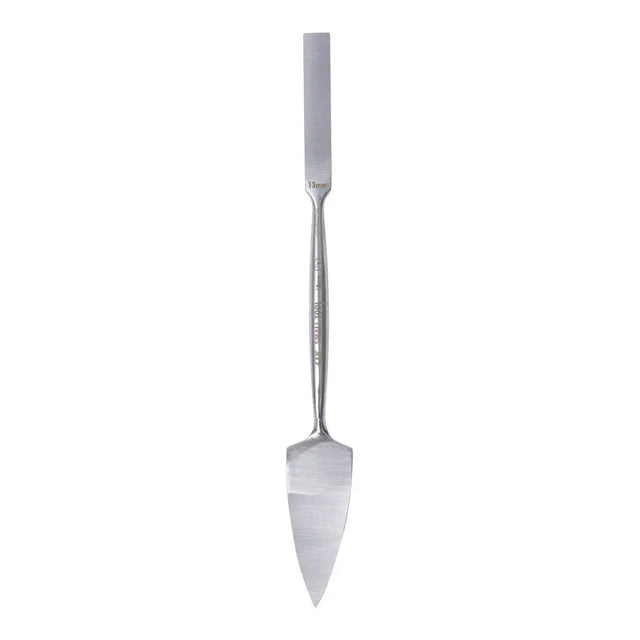 Metal spatula with a pointed end on a white background