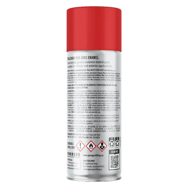 gloss red Spray paint can with red top and white label on a white background