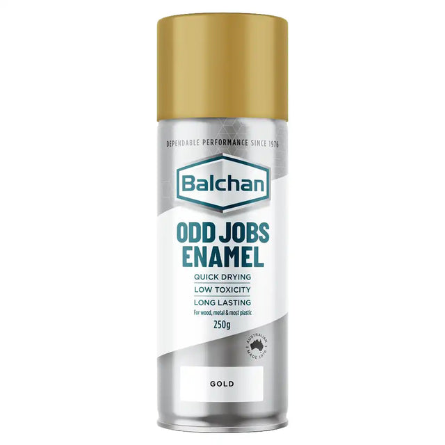 Balcham Odd Jobs Enamel spray can with gold lid on a white background
