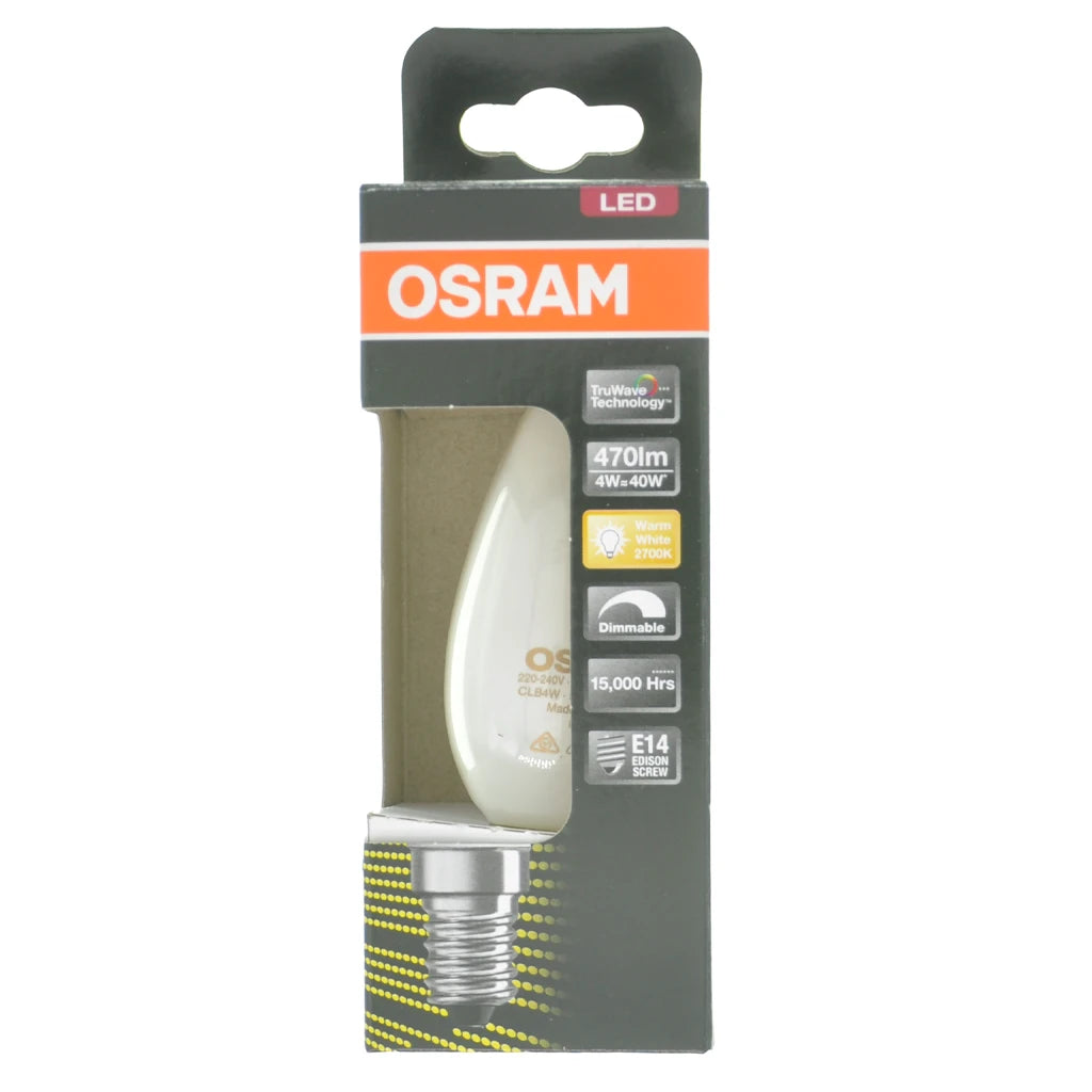 Osram Candle LED Light Bulb E14 240V 4W Pearl W/W
